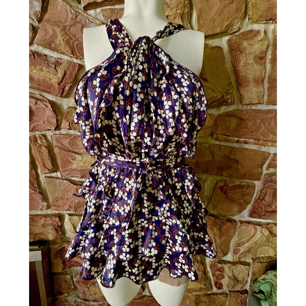 Converse John Varvatos Silk Blouse Size M‎ belt  neck Halter tofloral summer